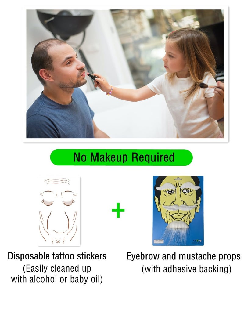 Excefore Old Man Wig for Boy, Grandpa Costume with Grey Mustache for Kids, 100th Day Of School Dress Up Accessories, for Grandpa Cosplay (9pcs White) - Image 2