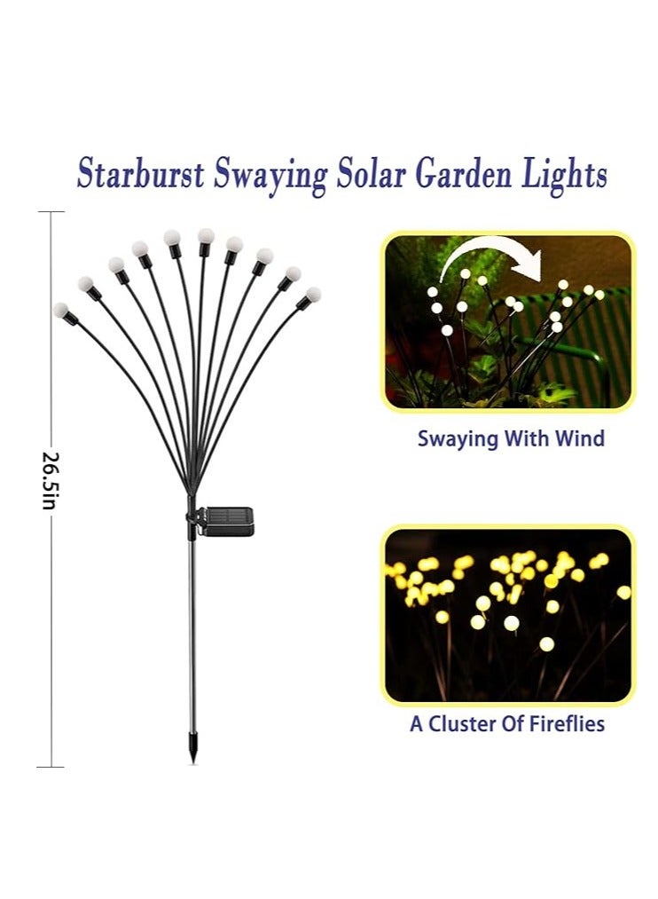 مجموعة من 2 مصباح حديقة يعمل بالطاقة الشمسية للاستخدام الخارجي، 10 مصابيح LED متأرجحة تعمل بالطاقة الشمسية، تتأرجح مع الرياح، مصابيح خارجية مقاومة للماء تعمل بالطاقة الشمسية لتزيين الفناء والمسار (أبيض دافئ) - Image 1
