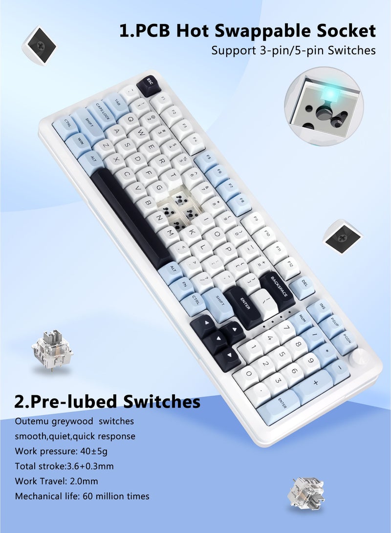 E-YOOSO Z-98 Wireless Mechanical Keyboard, Creamy Sound, Hot Swappable Pre-lubed Linear Switches, Gasket Structure with Sound Dampening Foam, RGB Backlit, 98 Keys Custom Gaming Keyboard for PC/Mac,Blue - Image 4