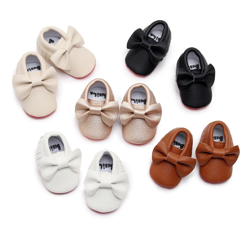 Bebila Double Bow Baby Moccasins - Soft Red Sole Baby Shoes Toddler Infant Fringe Girls Shoes (0-3months,10.5cm, 3M US Infant, Gold) - Image 5