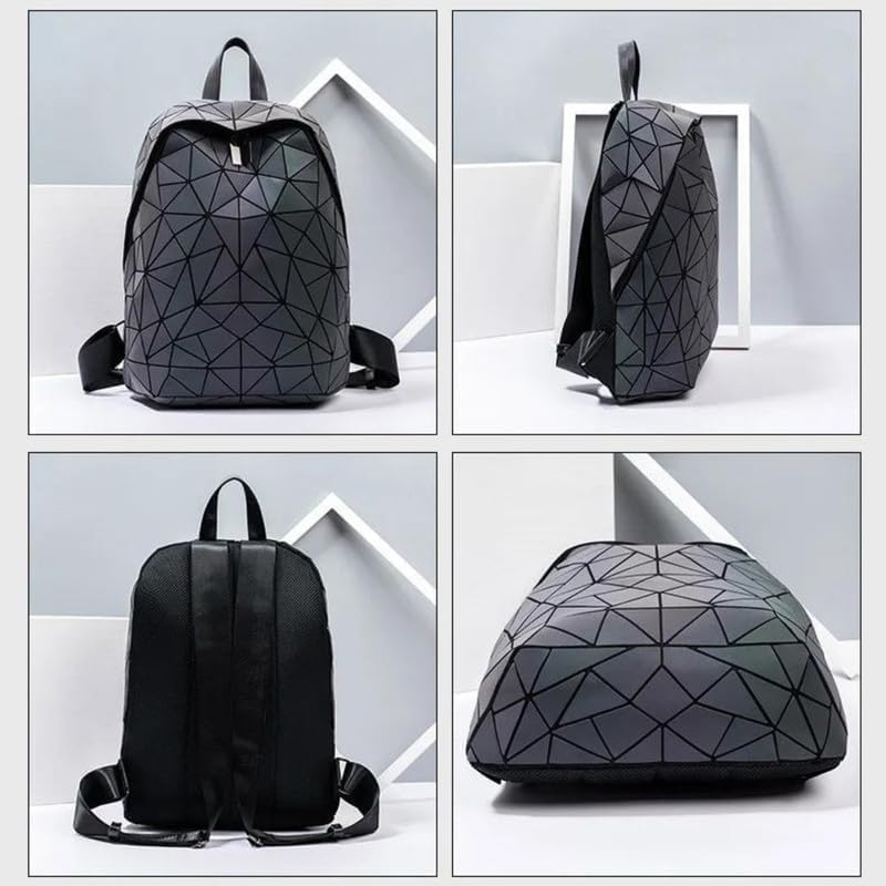 REDHORNS Geometric Holographic Luminous Backpack Bag For Girls, Ladies, Boys, Unisex Schoolbag Handbag Student Travel Bag Colour Changing Reflective Bag, 16X14.5X5 Inch (Black) - Image 3