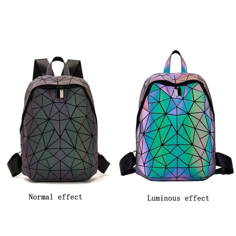 REDHORNS Geometric Holographic Luminous Backpack Bag For Girls, Ladies, Boys, Unisex Schoolbag Handbag Student Travel Bag Colour Changing Reflective Bag, 16X14.5X5 Inch (Black) - Image 5