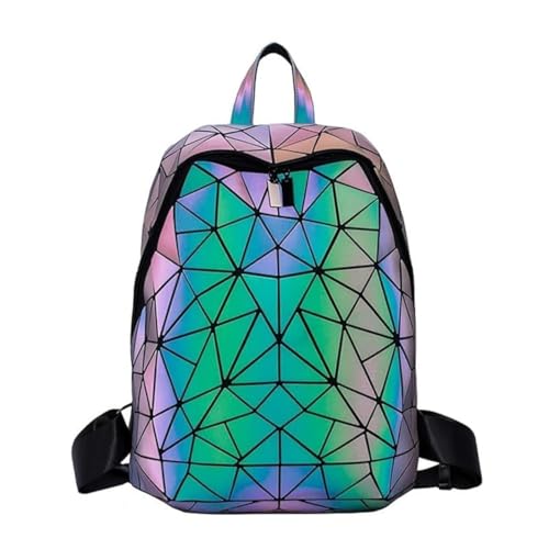 REDHORNS Geometric Holographic Luminous Backpack Bag For Girls, Ladies, Boys, Unisex Schoolbag Handbag Student Travel Bag Colour Changing Reflective Bag, 16X14.5X5 Inch (Black) - Image 1