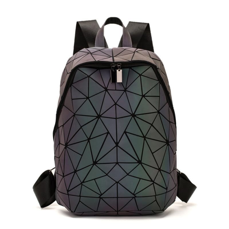 REDHORNS Geometric Holographic Luminous Backpack Bag For Girls, Ladies, Boys, Unisex Schoolbag Handbag Student Travel Bag Colour Changing Reflective Bag, 16X14.5X5 Inch (Black) - Image 2
