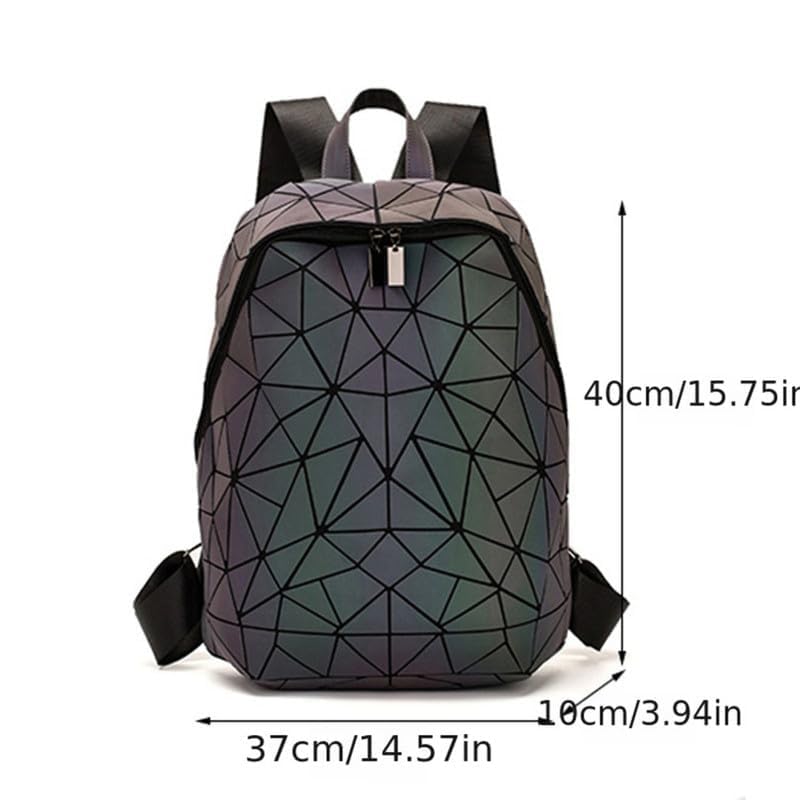 REDHORNS Geometric Holographic Luminous Backpack Bag For Girls, Ladies, Boys, Unisex Schoolbag Handbag Student Travel Bag Colour Changing Reflective Bag, 16X14.5X5 Inch (Black) - Image 4