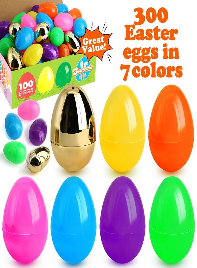 SURCVIO [6 Surprise Golden Eggs] 300 Pack 2.3 Inch Plastic Easter Eggs, Empty Easter Eggs Fillable, Bright Colors Plastic Eggs Bulks for Easter Hunt, Easter Party Favor, Basket Stuffers Fillers - Image 3