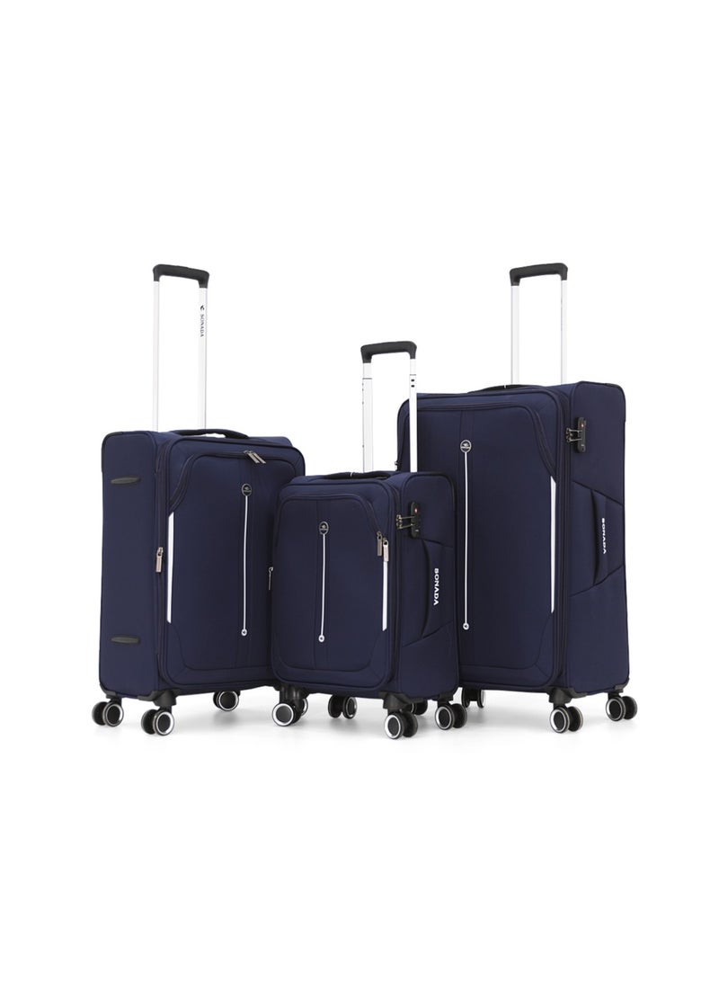 SONADA Softside Luggage Spinner Trolley Bag 3 Pieces Set,Navy (S-20",M-24",L-28") - Image 1
