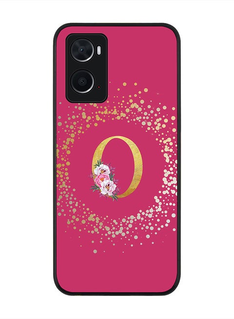 Rugged Black Edge Case for Oppo A96 4G /A36 /A76, Slim fit Soft Case Custom Monogram Initial Letter Floral Pattern Alphabet -O(Dark Pink Rose)