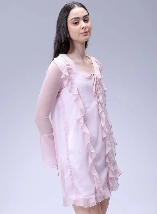 Freehand Women A-Line Casual Solid Ruffle Dress
