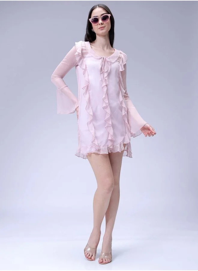Freehand Women A-Line Casual Solid Ruffle Dress
