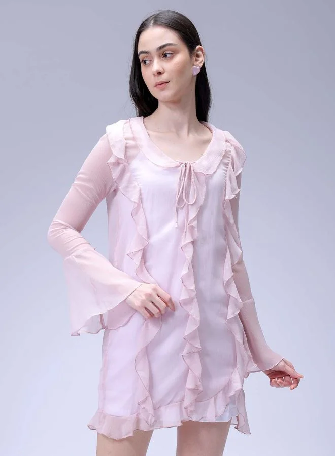 Freehand Women A-Line Casual Solid Ruffle Dress