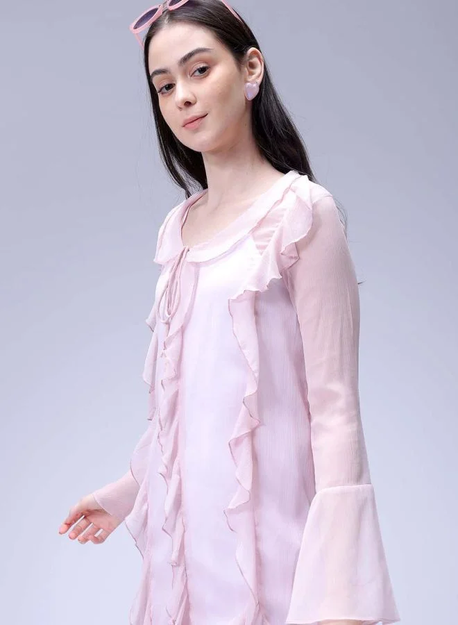 Freehand Women A-Line Casual Solid Ruffle Dress