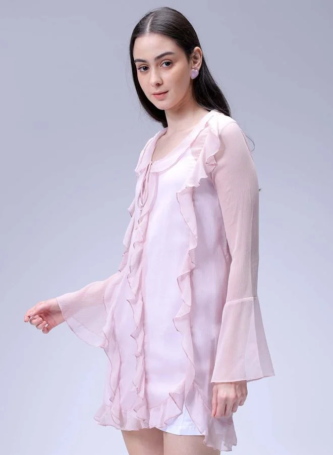 Freehand Women A-Line Casual Solid Ruffle Dress