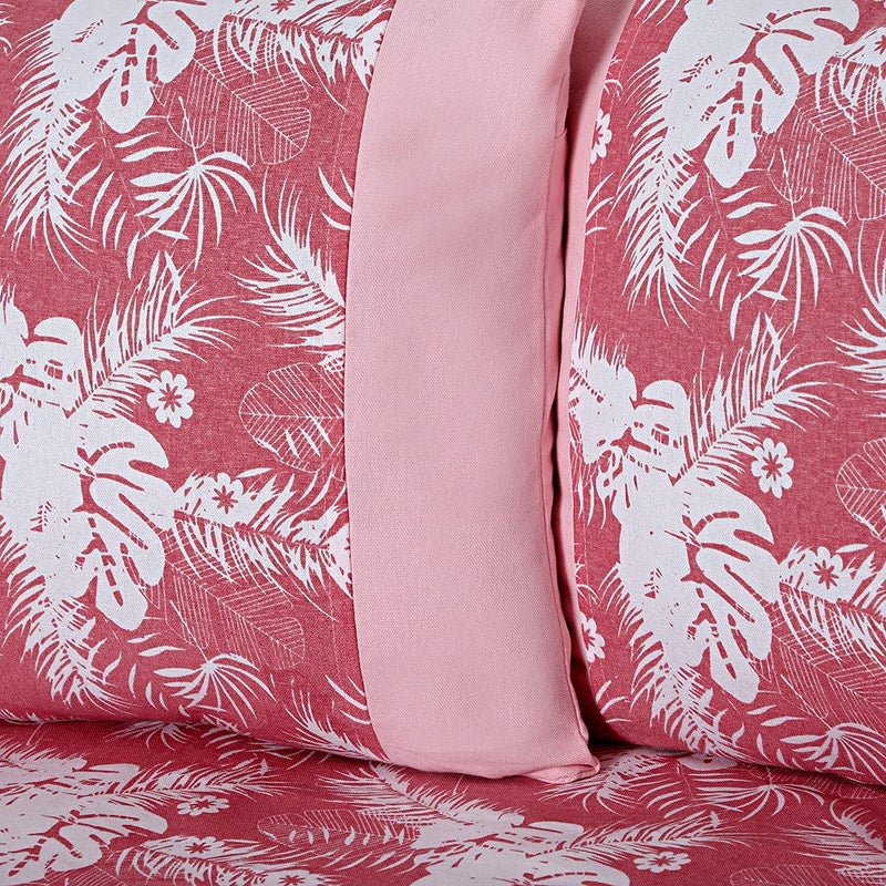 Dekor World Dekor World 6 Piece Cotton Printed Pink Autumn Leaf Collection Diwan Set for Living Room150x175 cm1 Piece Diwan Sheet 3 Piece Cushion Cover 2 Piece Bolster Cover  - Image 2