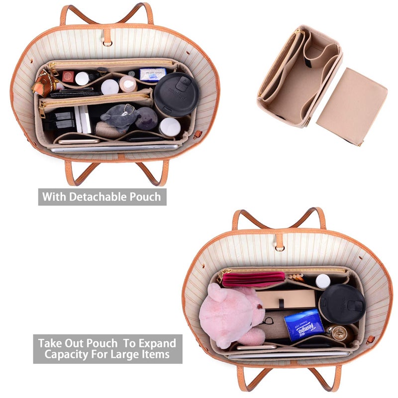 ZTUJO Purse Organizer, Felt Bag Organizer Insert For Speedy, Neverfull, Graceful, Tote, Handbag, Shaper (X-Large, Beige) - Image 4