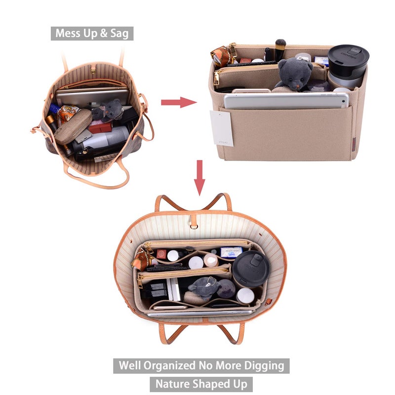 ZTUJO Purse Organizer, Felt Bag Organizer Insert For Speedy, Neverfull, Graceful, Tote, Handbag, Shaper (X-Large, Beige) - Image 5