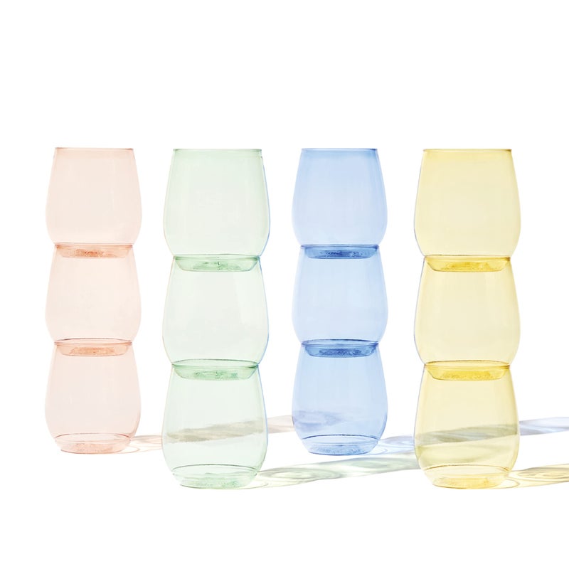 TOSSWARE POP 14oz Vino  Color Series SET OF 12 Premium Quality Recyclable Unbreakable  Crystal Clear Plastic Wine Glasses