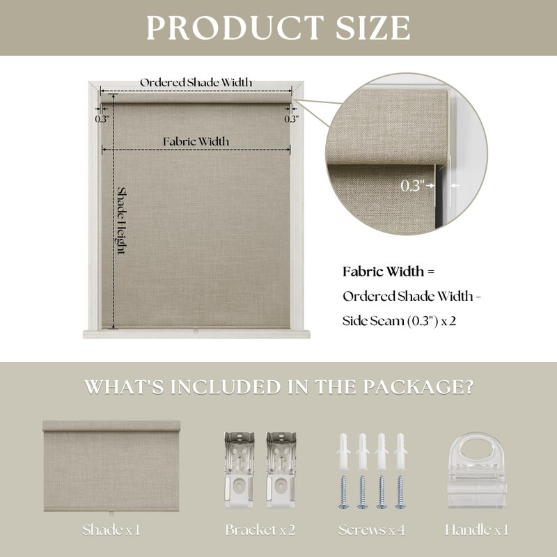 TWODRAPES Blackout Roller Shades for Bedroom Window Cordless Free-Stop Blinds with Valance UV Protection 100% Black Out Linen Shades Blinds for Indoor Bathroom Windows Living Room Beige Oatmeal 34" W x 72" H - Image 5