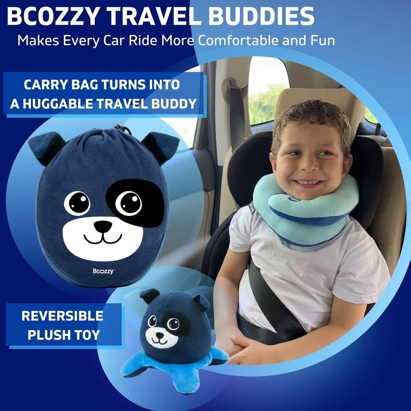 BCOZZY Kids Chin Supporting Travel Pillow for 3-7 Y/O -Stops The Head from Falling Forward– Comfortable Road Trip Essential. Soft, Washable, Small Size, Blue Navy, Dog Bag and Dog Moodizz - Image 3