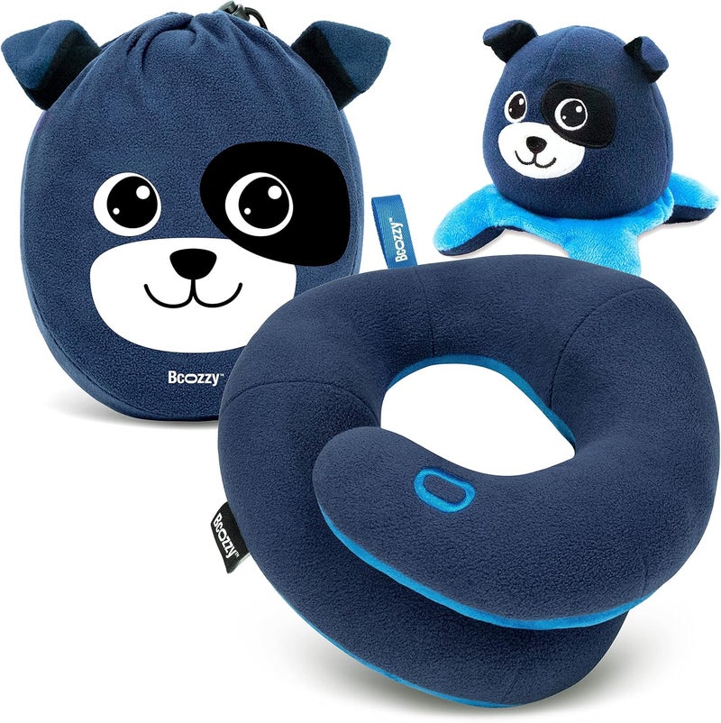 BCOZZY Kids Chin Supporting Travel Pillow for 3-7 Y/O -Stops The Head from Falling Forward– Comfortable Road Trip Essential. Soft, Washable, Small Size, Blue Navy, Dog Bag and Dog Moodizz - Image 1
