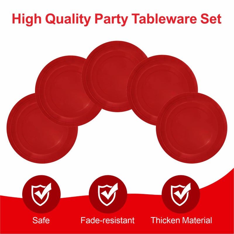 Aixuler 40Pcs Disposable Paper Plates Red Including 20pcs 9"" and 20pcs 7"" Plates Strong and Sturdy Disposable Plates for Party  Dinner  Holiday  Picnic Birthday Party  Dinner Table  Wedding - Image 2