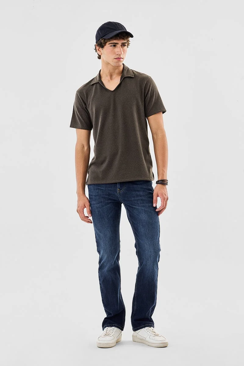SNITCH Brown Brown Textured Half Sleeve Slim Fit T-Shirt for Men | Best Price UAE