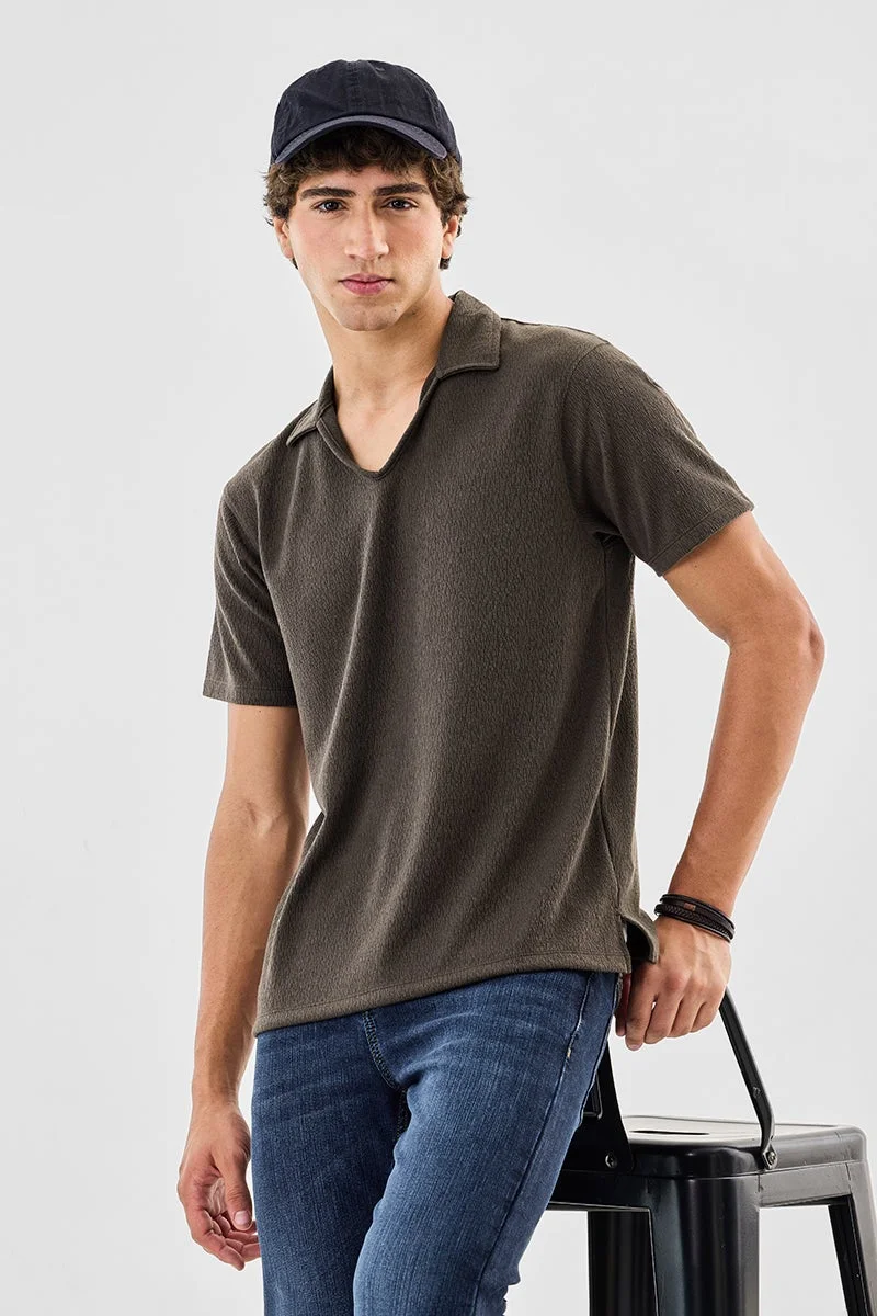 SNITCH Brown Brown Textured Half Sleeve Slim Fit T-Shirt for Men | Best Price UAE