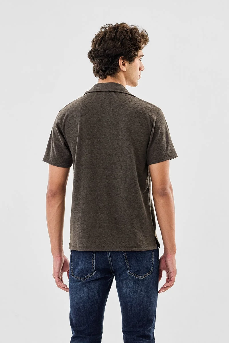 SNITCH Brown Brown Textured Half Sleeve Slim Fit T-Shirt for Men | Best Price UAE