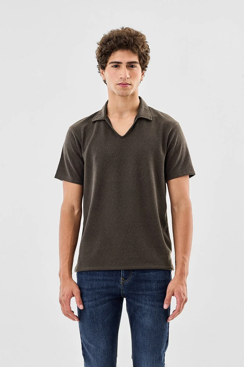 SNITCH Brown Brown Textured Half Sleeve Slim Fit T-Shirt for Men | Best Price UAE
