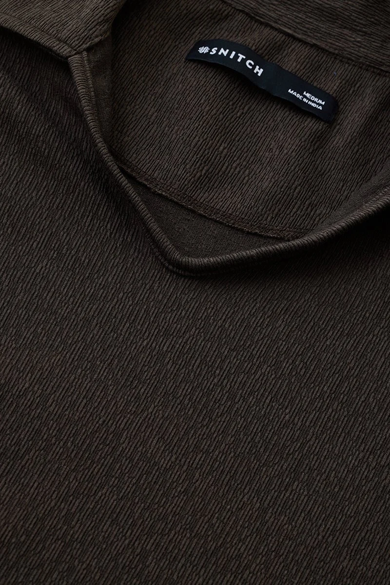 SNITCH Brown Brown Textured Half Sleeve Slim Fit T-Shirt for Men | Best Price UAE