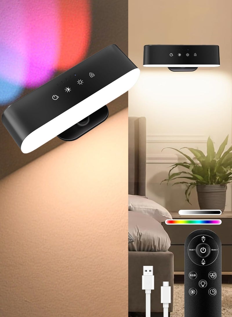 LOOPITYS LED Wall Lights with Remote, Rechargeable Wall Mounted Sconces with 2200mAh Battery,night light 3 Colors Temp & 9 RGB Ambient Sconce, 360° Rotation Cordless Wall Mounted Lamp for Bedroom (Black) - Image 2
