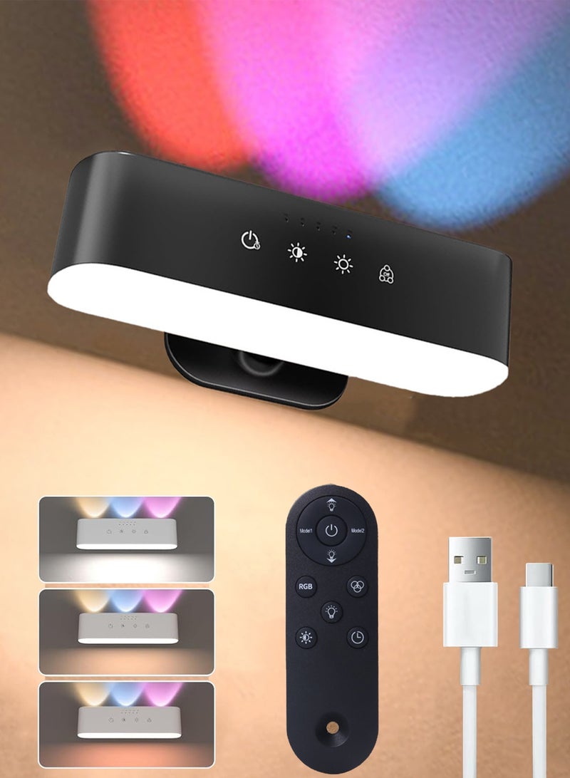 LOOPITYS LED Wall Lights with Remote, Rechargeable Wall Mounted Sconces with 2200mAh Battery,night light 3 Colors Temp & 9 RGB Ambient Sconce, 360° Rotation Cordless Wall Mounted Lamp for Bedroom (Black) - Image 1