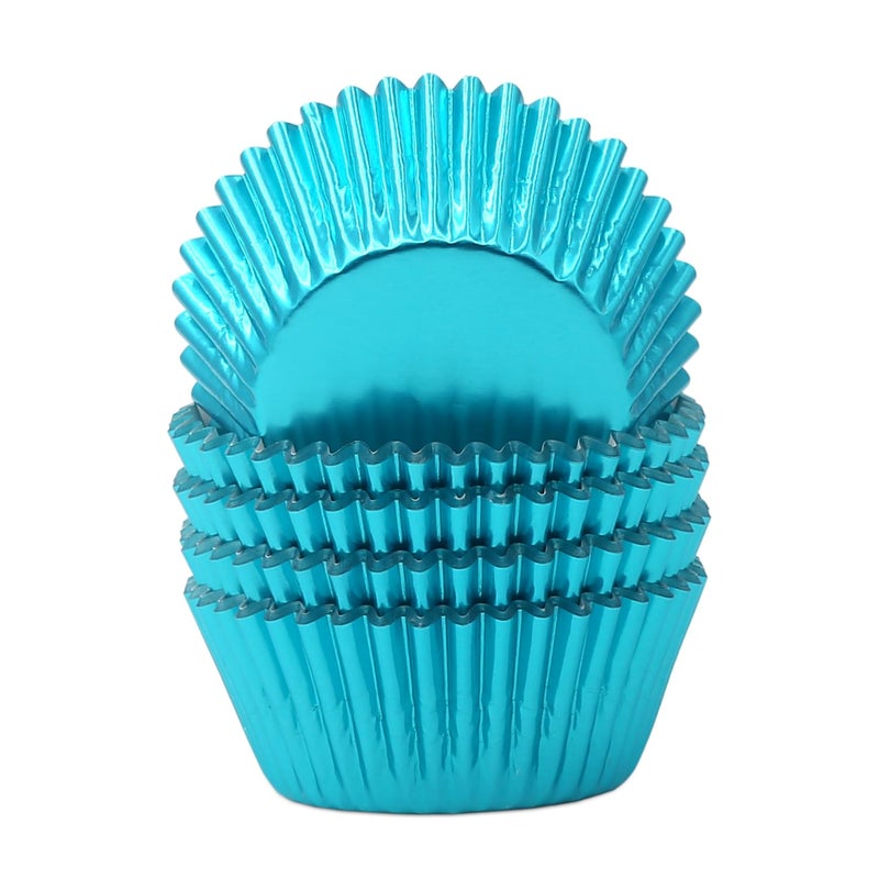 Mombake Standard Aqua Blue Foil Cupcake Liners Muffin Baking Cups for Party and More, 100-Count - Image 1