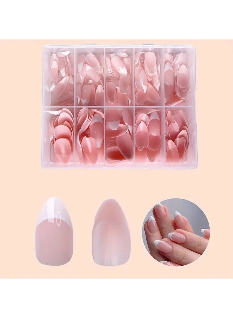 Goolsky 120pcs Boxed Fake Nails Set, Nude Pink & White French Manicure, Short Oval Ballet Nails, Pre-designed Press-on False Nail Tips for Easy DIY Manicure - Image 3