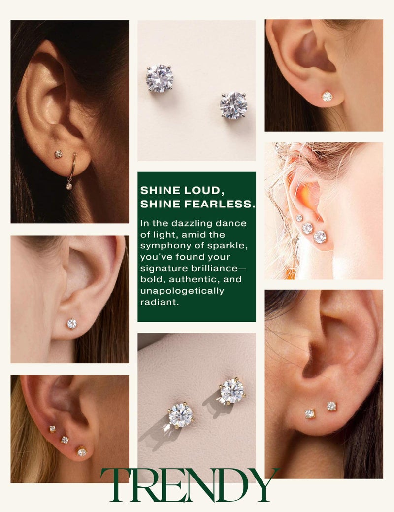 Kainier Women's 5 Pairs CZ Stud Earrings Simulated Diamond Round Warm Gold Plated Cubic Zirconia Hypoallergenic Ear Stud Setï¼ˆ5 Pairs) - Image 4