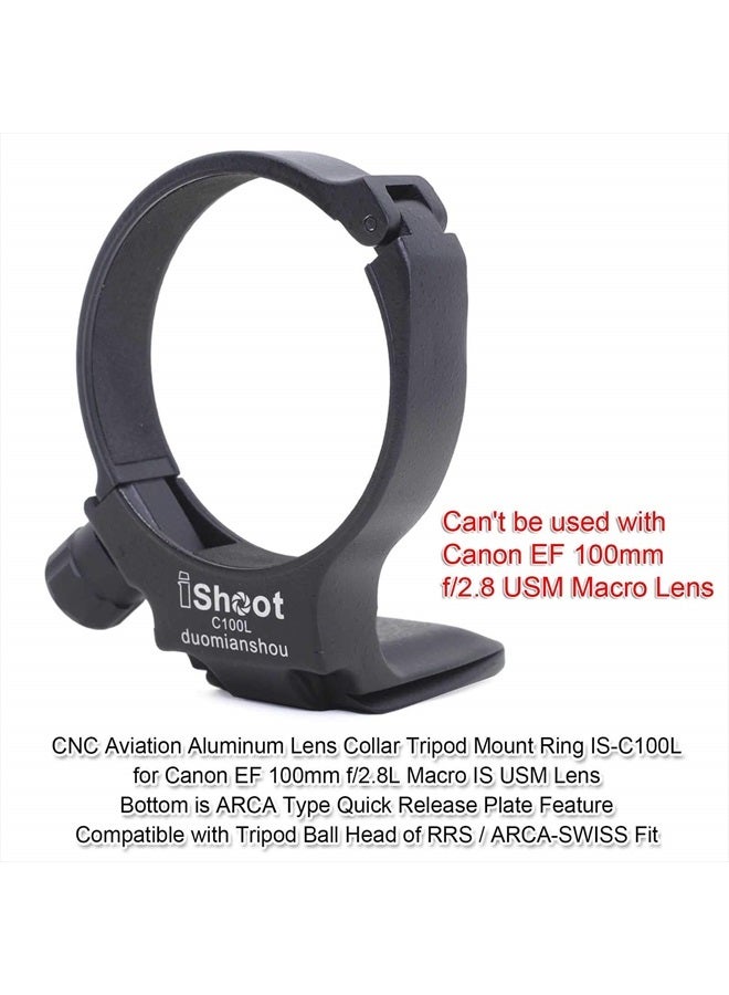 iShoot Tripod Mount Ring, iShoot Lens Collar Support Compatible with Canon EF 100mm f/2.8L Macro IS USM Lens (Replace Canon Tripod Mount Ring D), Built-in ARCA Type Camera Quick Release Plate for Tripod Head - Image 2