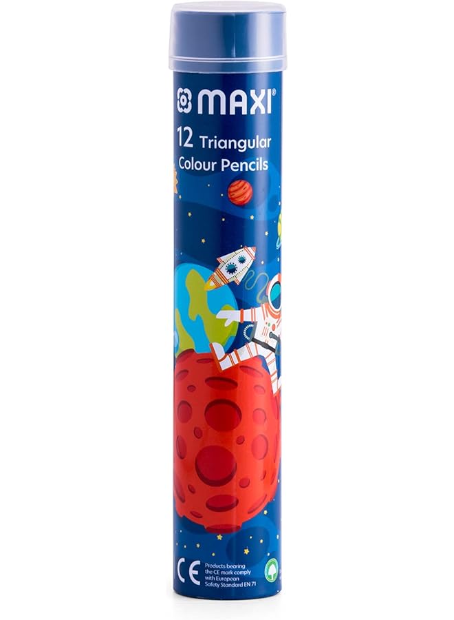 Maxi Triangular Colour Pencils In A Round Metal Tin 12 Colours - Image 1