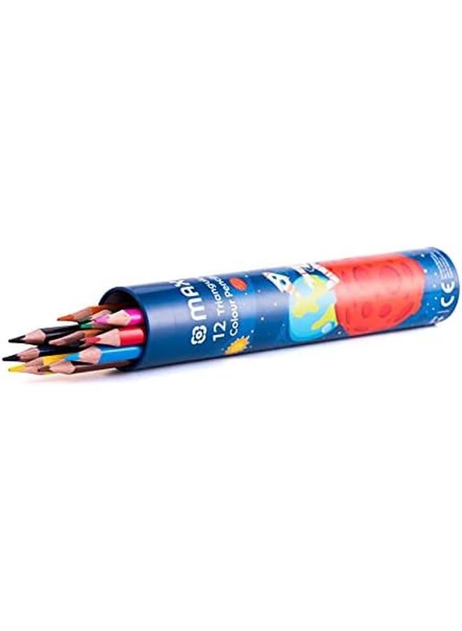 Maxi Triangular Colour Pencils In A Round Metal Tin 12 Colours - Image 2