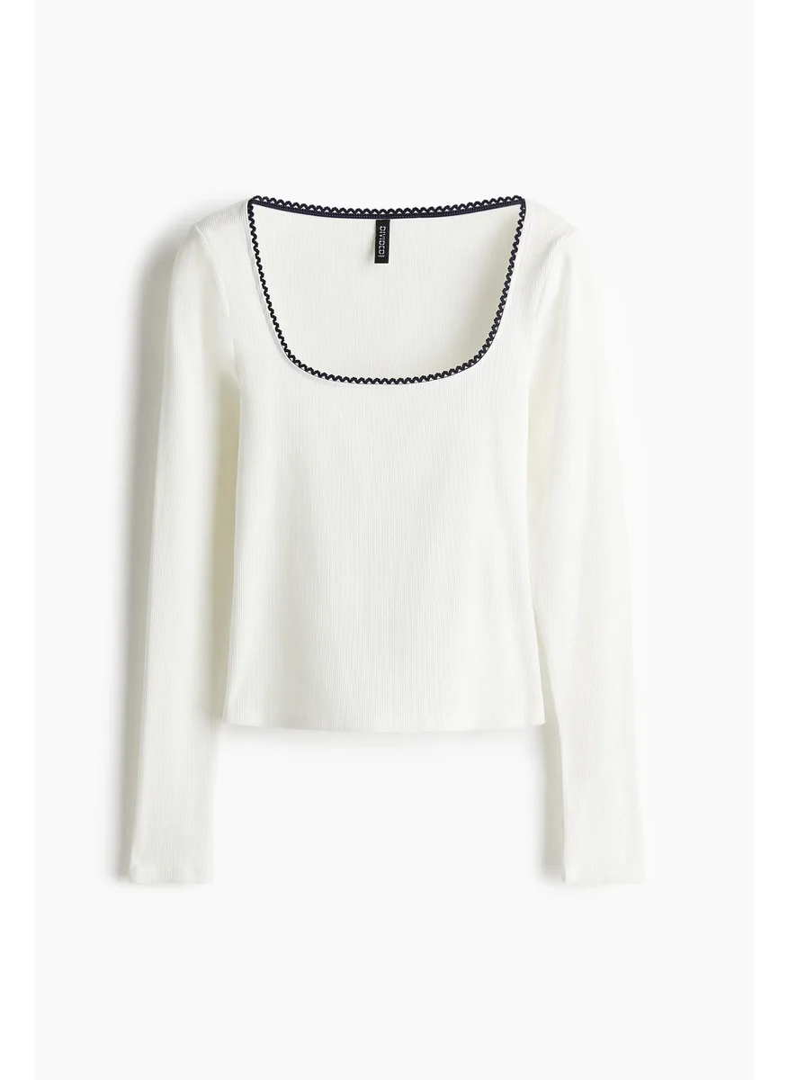 H&M Picot-Trimmed Ribbed Top