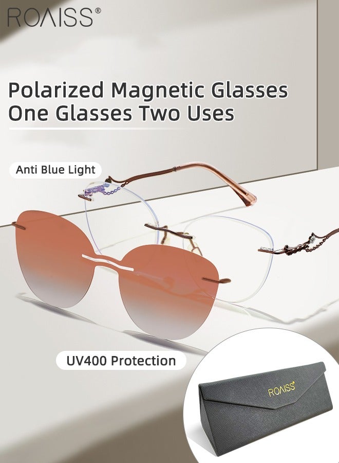 roaiss 2 in 1 Magnetic Polarized Clip-On Sunglasses Set, Blue Light Blocking Glasses with Magnetic Polarized Lenses, Multi-Function Glasses with Rhinestone Decor, Suitable for Women Day and Night Use - Image 1