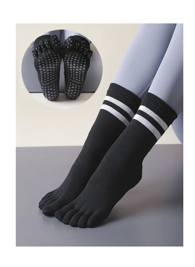 زوج من الجوارب اليوغا الخمسة الأصابع، الكاملة قبضة أصابع القدم الجوارب غير الانزلاق لليوغا، بيلاتس، باري، الرقص الأسود - Image 1