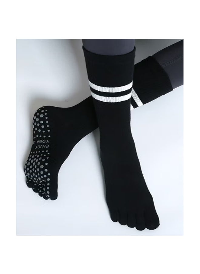 زوج من الجوارب اليوغا الخمسة الأصابع، الكاملة قبضة أصابع القدم الجوارب غير الانزلاق لليوغا، بيلاتس، باري، الرقص الأسود - Image 2