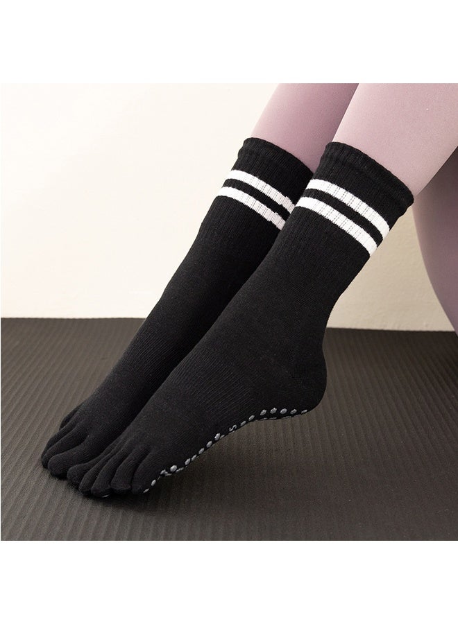 زوج من الجوارب اليوغا الخمسة الأصابع، الكاملة قبضة أصابع القدم الجوارب غير الانزلاق لليوغا، بيلاتس، باري، الرقص الأسود - Image 3