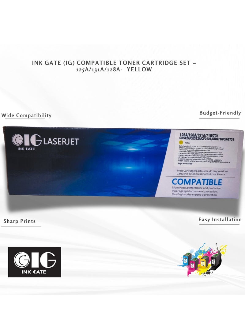 GIG IG Compatible Yellow Toner Cartridge – 125A / 131A / 128A – for HP CP1215, CP1515n, M251nw, M276nw, CM1415fn (Up to 1,400 Pages) - Image 1