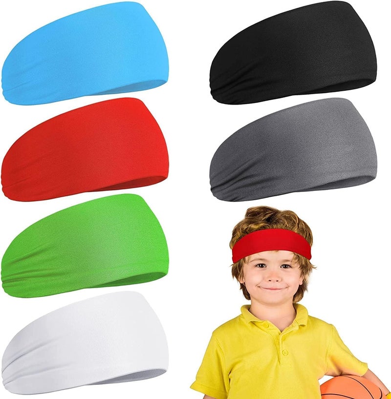 HZYH 6 Pcs Kids Boys Headbands, Athletic Sweatbands, Sweat Absorbing, Not Easy to Tear, Breathable and Durable, for Climbing, Running, Hiking,  Cycling - Image 1