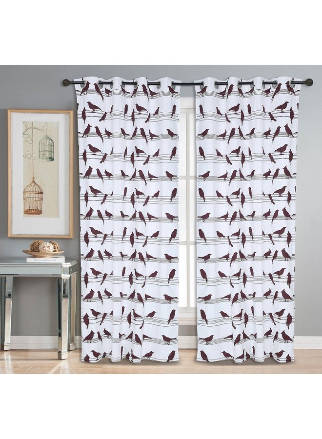 Dekor World Dekor World Cotton Brown Bird Printed Eyelet Curtain Set (Pack of 2)-110x150cm (4x5Feet) Window Curtain - Image 1