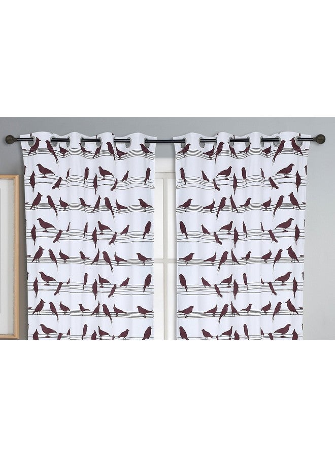 Dekor World Dekor World Cotton Brown Bird Printed Eyelet Curtain Set (Pack of 2)-110x150cm (4x5Feet) Window Curtain - Image 2