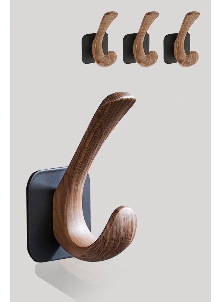 نايزان خطافات مناشف للحمام، 4 عبوات حامل مناشف مثبت على الحائط، خطاف رداء حائط مقلد خشب الحبوب مناسب لغرف النوم والفنادق وحمامات السباحة والخزائن (لا يتطلب حفر) - Image 1