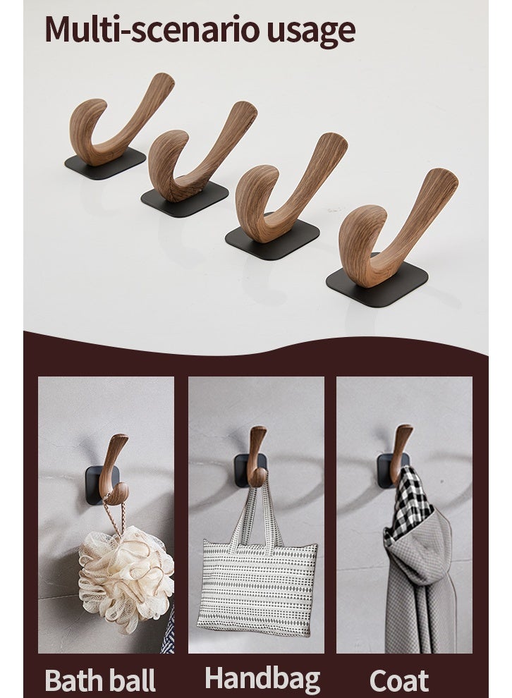 نايزان خطافات مناشف للحمام، 4 عبوات حامل مناشف مثبت على الحائط، خطاف رداء حائط مقلد خشب الحبوب مناسب لغرف النوم والفنادق وحمامات السباحة والخزائن (لا يتطلب حفر) - Image 3