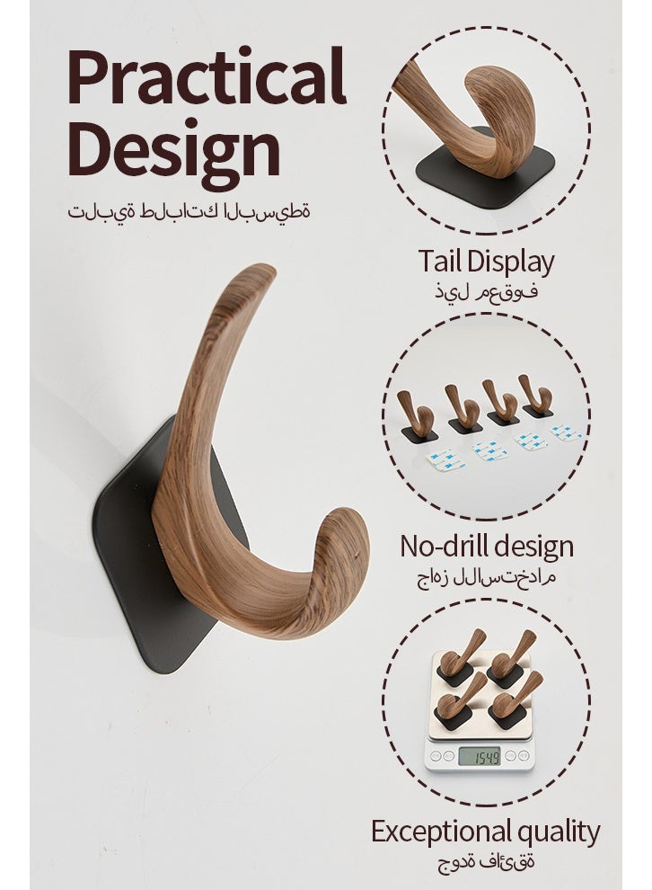 نايزان خطافات مناشف للحمام، 4 عبوات حامل مناشف مثبت على الحائط، خطاف رداء حائط مقلد خشب الحبوب مناسب لغرف النوم والفنادق وحمامات السباحة والخزائن (لا يتطلب حفر) - Image 4